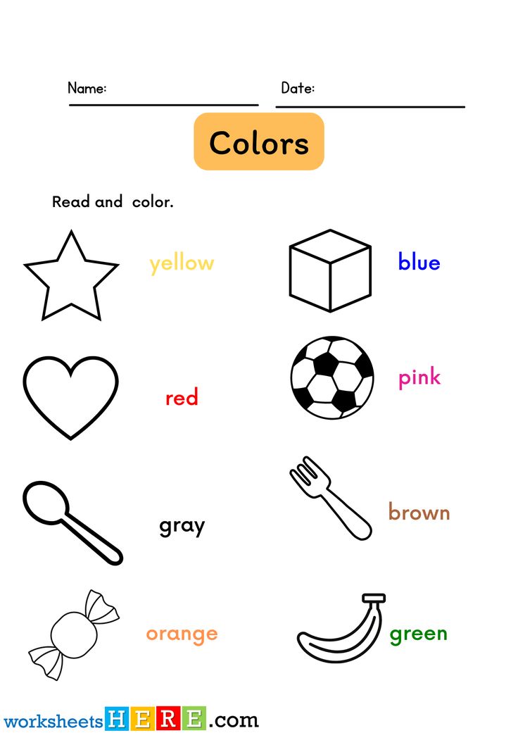 worksheet for kids to learn colors with pictures and words in the form of letters