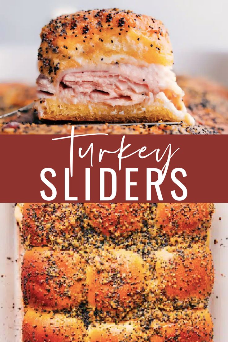 The ultimate Turkey Sliders: Soft rolls loaded with oven-roasted deli turkey and melty cheese, topped with a delicious buttery-herb spread. #dinner #best #quick #easy #simple #appetizer #turkey #sliders Turkey Sandwich Sliders, Sliders Recipes Turkey, Sliders Recipes Hawaiian Rolls, Deli Turkey Recipes, Hot Turkey Sandwiches, Easy Slider Recipes, Soft Rolls, Turkey Sandwiches Recipes, Turkey Sliders