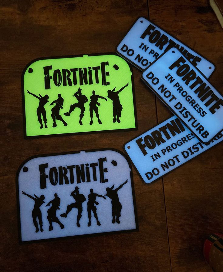 three stickers that say fortnite, do not play together and don't dance