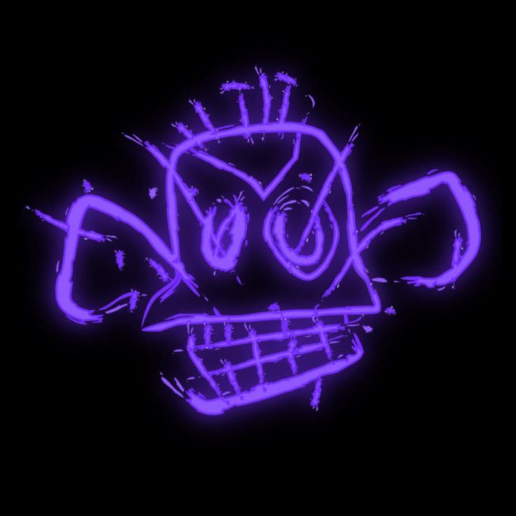 a neon purple drawing of a skull on a black background