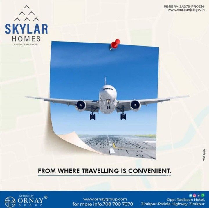 an advertisement for skylar homes showing a plane taking off from where traveling is convenient