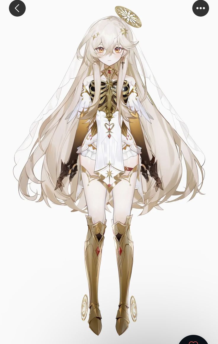 an anime character with long white hair and gold armor is standing in front of the camera