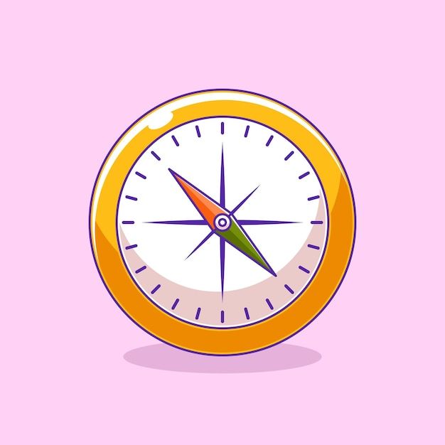 a yellow and white compass on a pink background