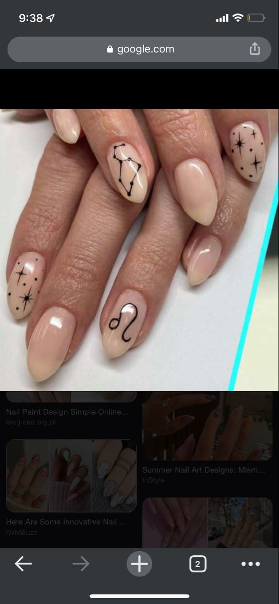 Short Capricorn Nails, Leo Constellation Nails, Sagittarius Inspired Nails, Cancerian Nail Art, Lion Nails Designs, Saggitarius Nail Designs, Leo Nails Designs, Leo Acrylic Nails, Leo Zodiac Nail Designs