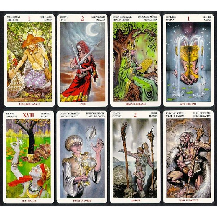 six tarot cards with different pictures of people