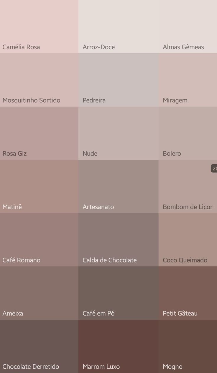 several shades of brown and pink are shown in the same color scheme, each with different names