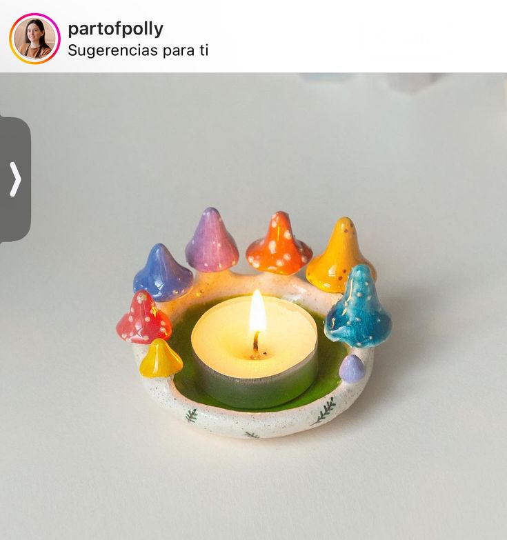 a small candle is sitting in a bowl