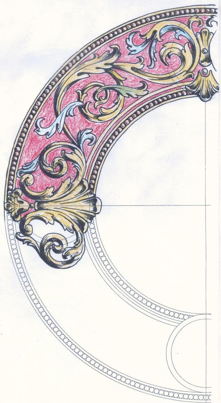 a drawing of a pink and gold design