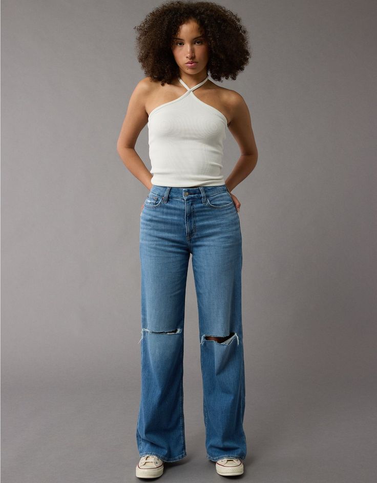 AE Dreamy Drape Stretch Curvy Super High-Waisted Baggy Wide-Leg Jean Plus Sized Jeans, Jeans For Thick Thighs Women, Holey Jeans Outfit, Women’s Jeans, Jeans For Curvy Women, Colorado Fashion, White Jeans Men, Athletic Fit Jeans, Lined Jeans