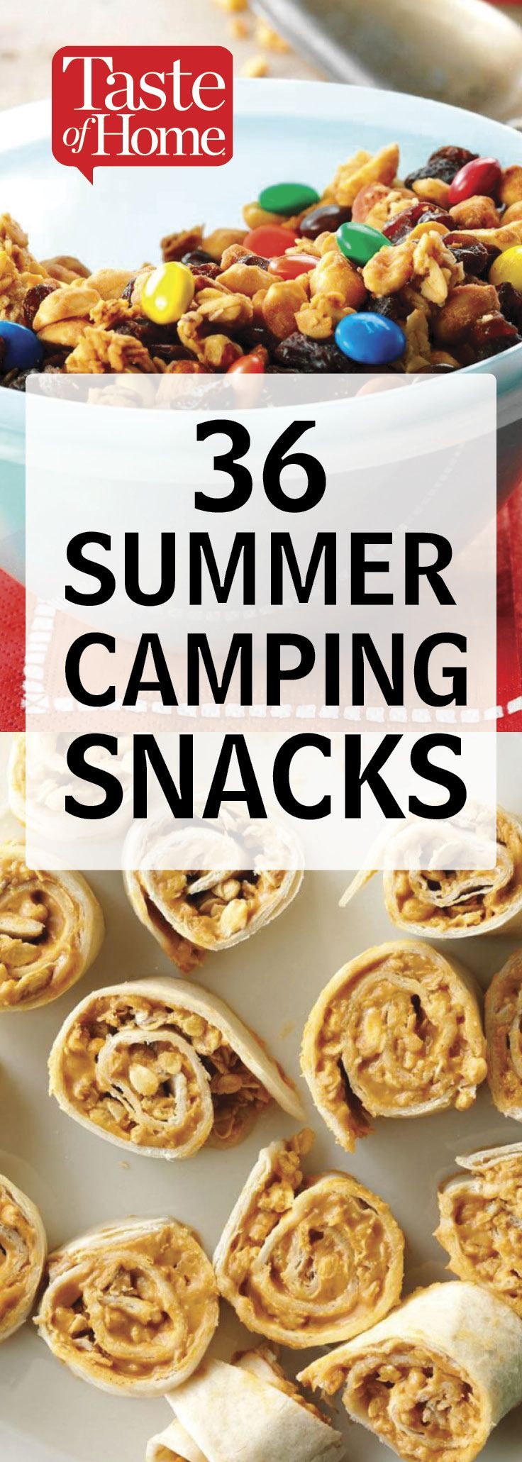 the cover of taste of home's summer camping snacks, with text overlay