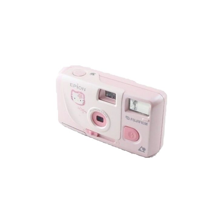 a pink camera is shown on a white background