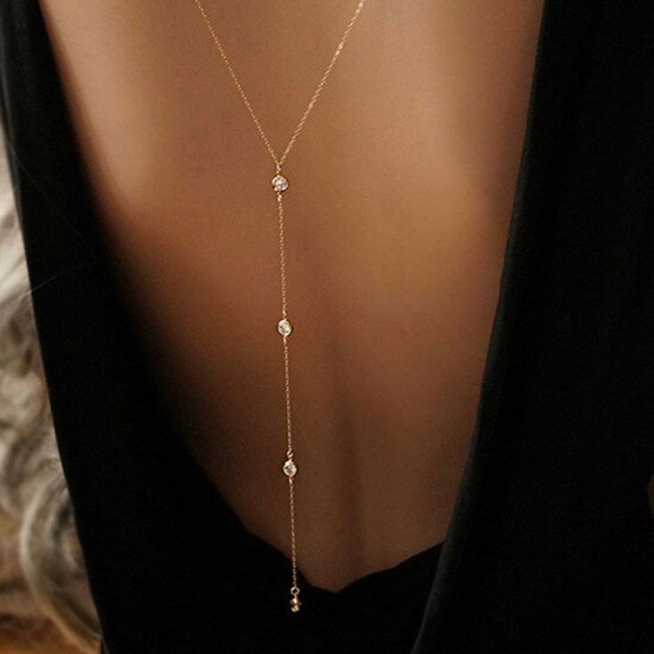 Long Crystal Necklace | Elegant Back Chain Sexy Necklace | Open Back Dress Accessories | Sparkly Formal Gold Necklace For Women This Very Elegant Necklace Is Perfect For That Special Occasion Such As A Wedding, Party Or Special Occasion. This Has A Delicate Round Cz In The Front And 3 In The Back. Gorgeous! Each Necklace Is Handmade From Your Order And It's 14k Gold Filled. Bridal Backdrop, Bridal Backdrop Necklace, Body Necklace Chain, Backdrop Necklace, Body Necklace, Back Chain, Backdrops Necklace, Body Chains, Rhinestone Choker Necklace