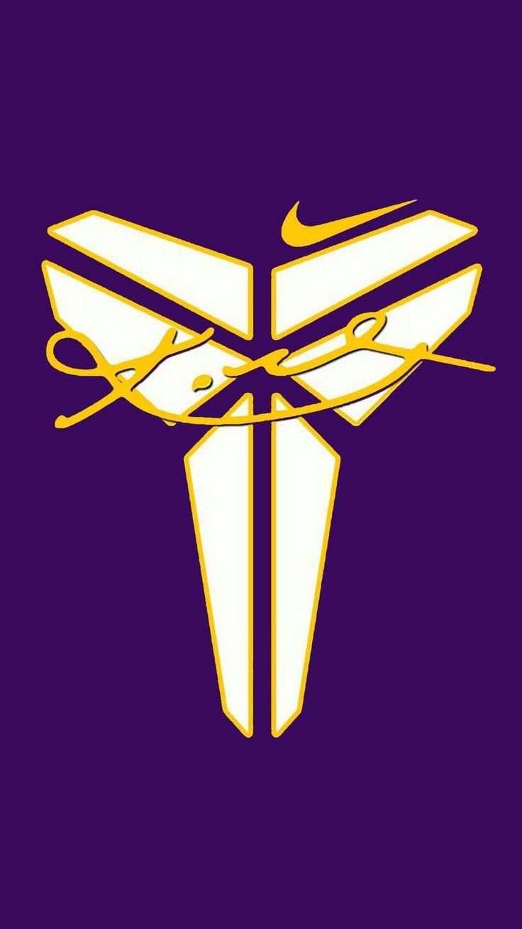 a purple and yellow nike logo with scissors in it's center on a dark background