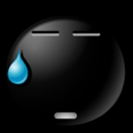 a black button with a blue drop of water on the bottom and an arrow in the middle