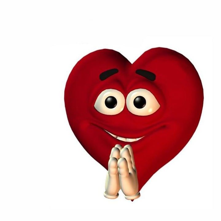 a red heart with eyes and hands folded in prayer