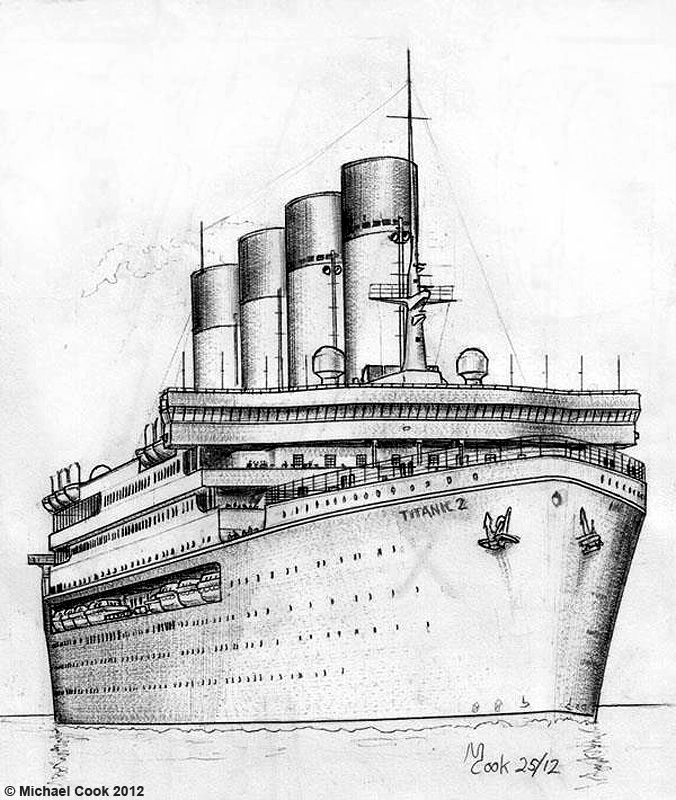 a drawing of a cruise ship in the water