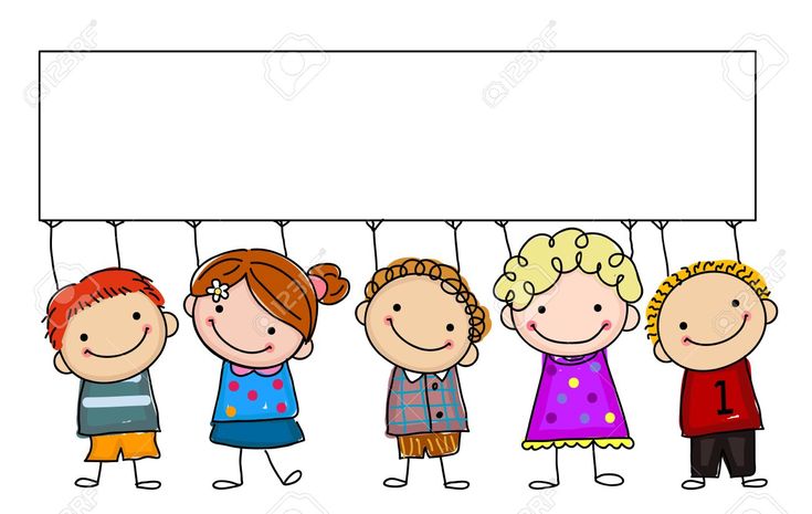 a group of children hanging on a line with a blank sign in the middle for your text