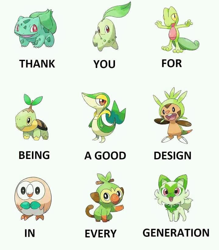 some type of pokemon character that is in different poses and expressions, with the words thank you for being a good design in every generation