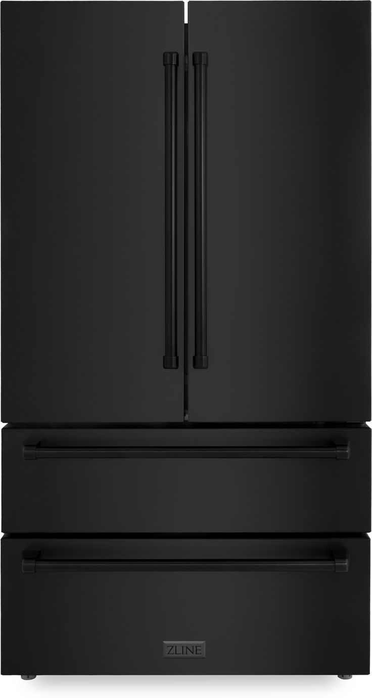 a black refrigerator freezer with two drawers