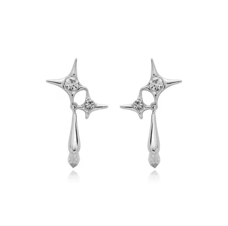 Y2K Trending Jewelry ✨💖 Drop Star Earrings, Four Pointed Star, Snow Earrings, Diamond Star Earrings, Star Drop Earrings, Foxy Brown, Earrings Aesthetic, Jewelry Lookbook, Dangly Earrings