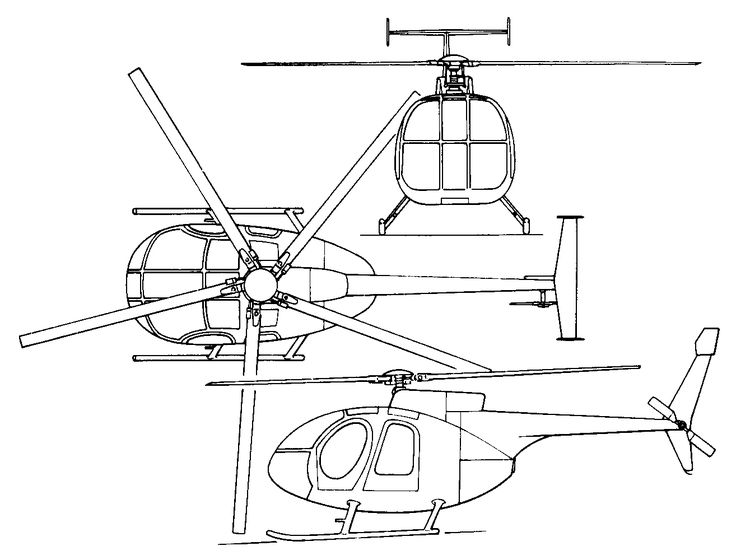 three different types of helicopters are shown in black and white, with one drawing of the