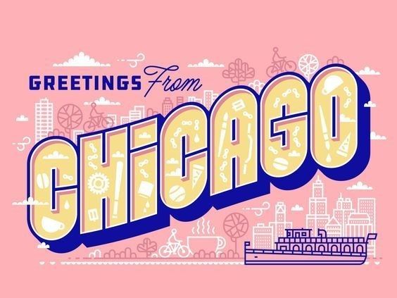 greetings from chicago on pink background