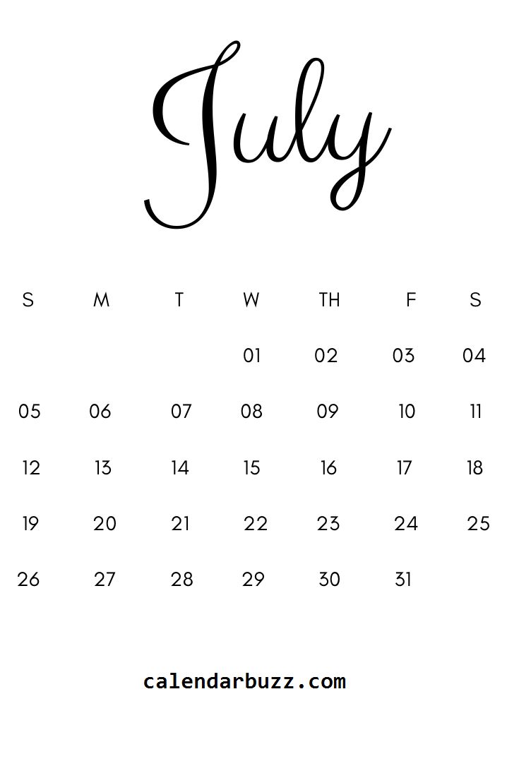 a calendar with the word july written in cursive writing on it and an image of