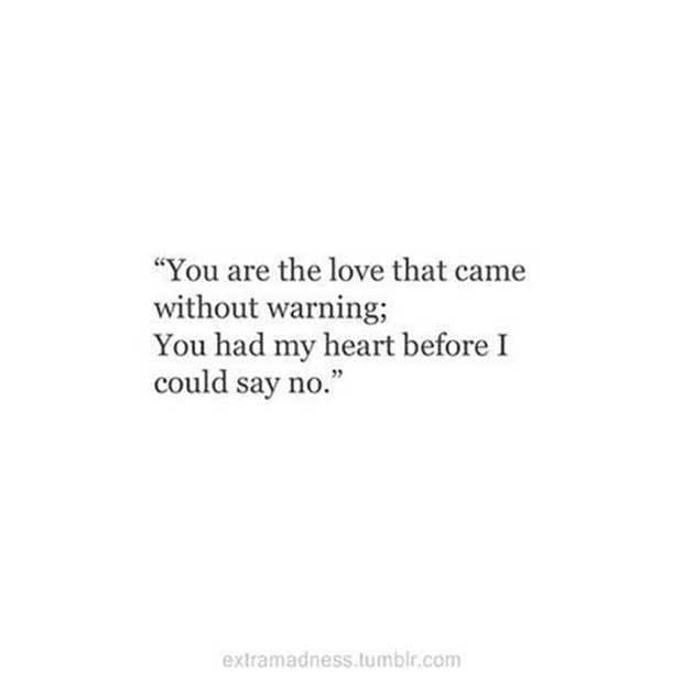 an image with the words you are the love that came without warming, you had my heart before i could say no