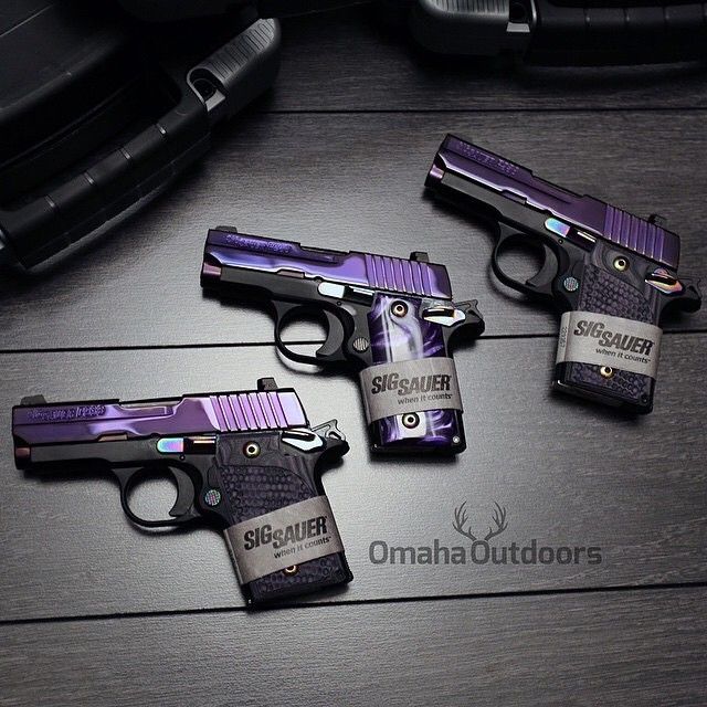 Brand new Sig Sauer P938 9mm and P238 380 ACP with purple pvd coated slides. P238 comes with pearl grips and P938 has G10 grips. Both on sale for $659 each. Follow @omahaoutdoors if you haven't done... 380 Acp, Big Girl Toys, Home Defense, Web Interface, Slides, Magazine, Brand New, Purple, Instagram