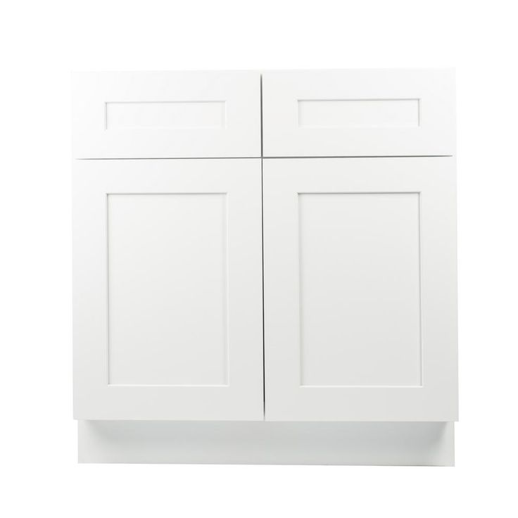 a white wall mounted cabinet with two doors and one drawer on the left hand side