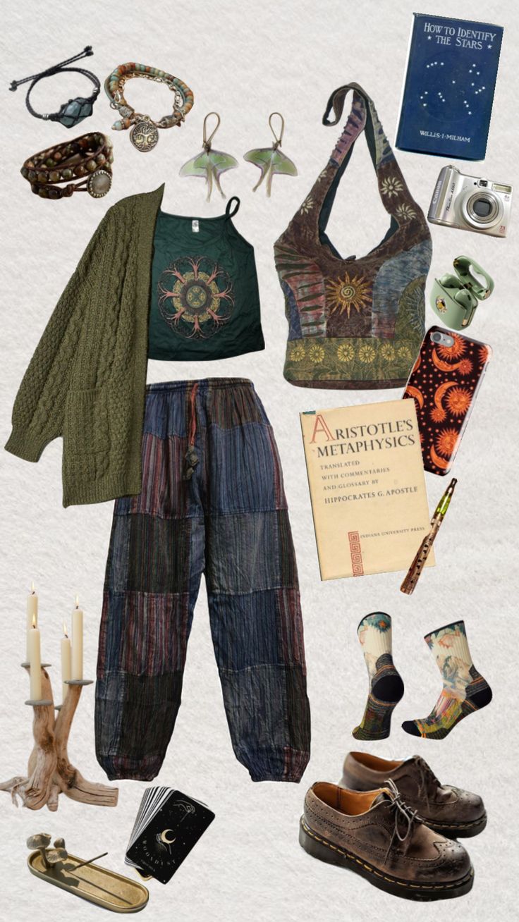 simple hippie fit ! Hippie Outfit Inspiration, Alt Hippie Outfit, Autumn Hippie Outfits, Easy Hippie Outfits, Hippe Outfit Aesthetic, Warm Hippie Outfits, Comfy Hippie Outfit, Modest Hippie Outfits, Simple Boho Outfits