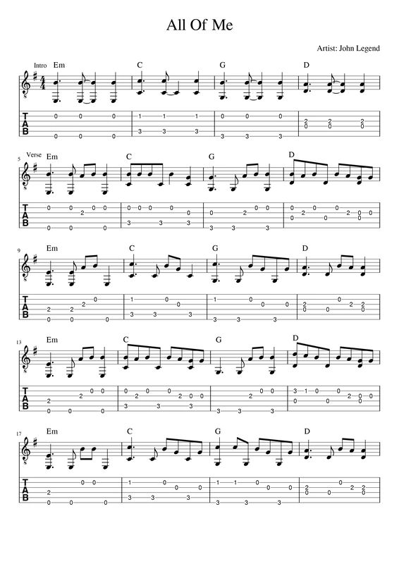 an all of me guitar tab with notes