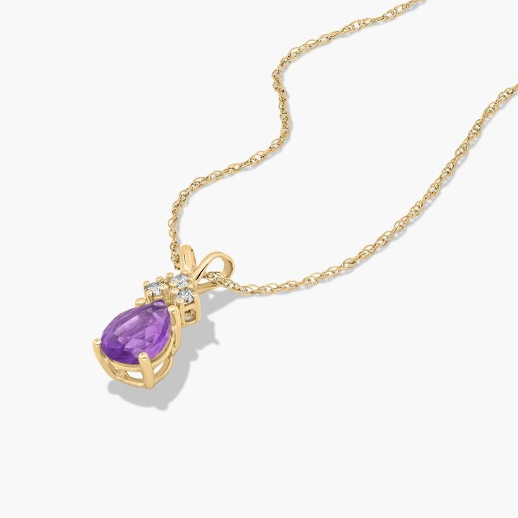 Channel your inner royal in this luxurious pendant necklace. Featuring a beautiful pear shaped gemstone with three diamonds at its top, this expertly crafted necklace exudes elegance. Pair it with the matching earrings for the ultimate shine. Diamond Pendant Necklace, Fine Jewellery Necklace, Matching Earrings, Gemstone Necklace, Diamond Pendant, Pear Shaped, Pear, Amethyst, Fine Jewelry