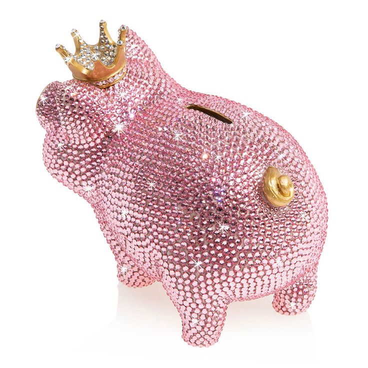 a pink pig with a gold crown on its head