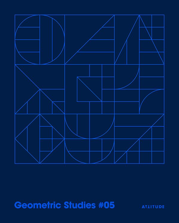 the cover for geometric studies, featuring blue lines and letters on a dark background with an outline