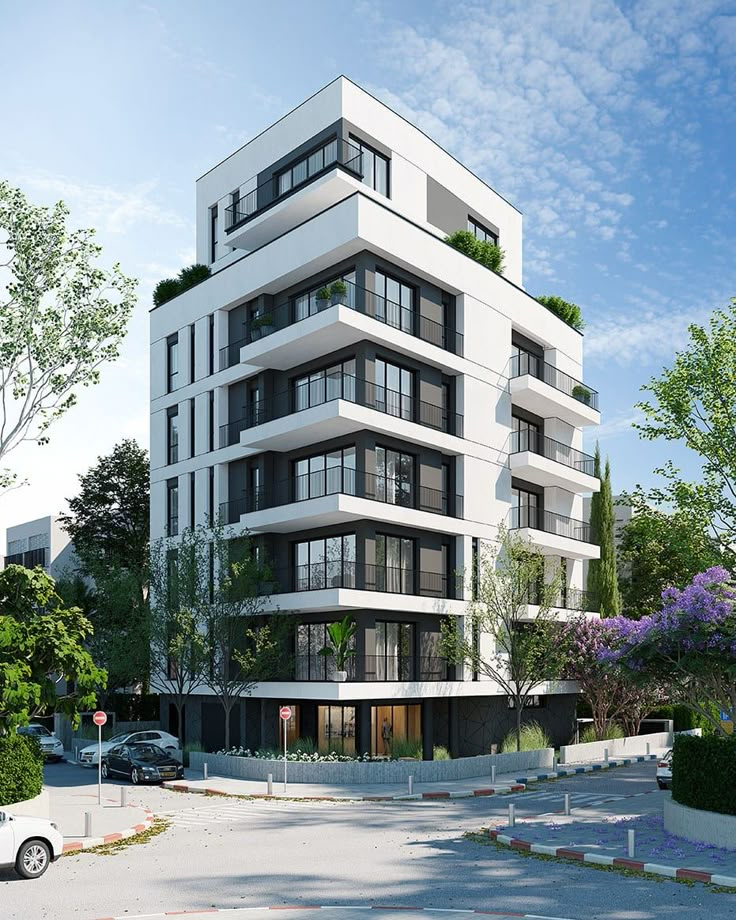 an artist's rendering of a modern apartment building