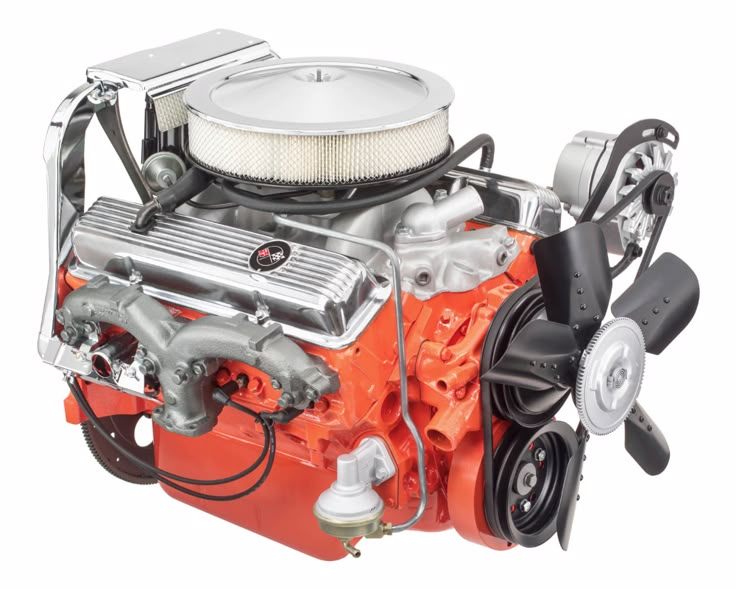 an orange and silver engine on a white background