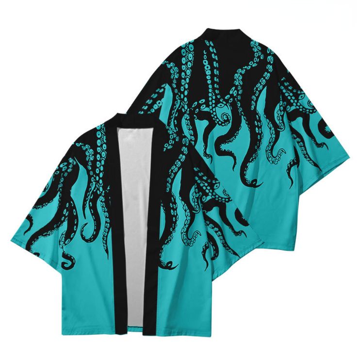 Octopus Graphic Loose Japanese Kimono Men & Women Cardigan Streetwear Harajuku Yukata Fashion Casual Japanese Octopus, Vintage Octopus, Kimono Outerwear, Kimono Japanese, Octopus Print, Harajuku Women, Cardigan Kimono, Streetwear Shirts, High Road