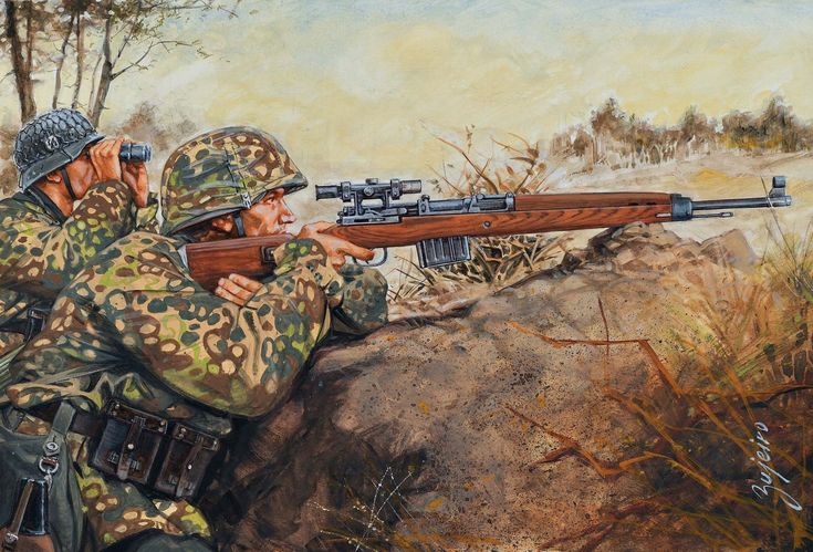 SS Sniper with Gewehr 43 Wwii German Uniforms, Army Poster, Military Poster, Ww2 Soldiers, Military Wallpaper, Military Drawings, German Soldiers Ww2, German Uniforms, Military Artwork