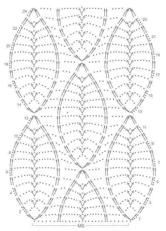 the pattern is shown with four rows of leaves on each side, and two rows of dots