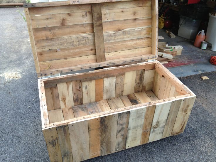 an open wooden box sitting on the ground