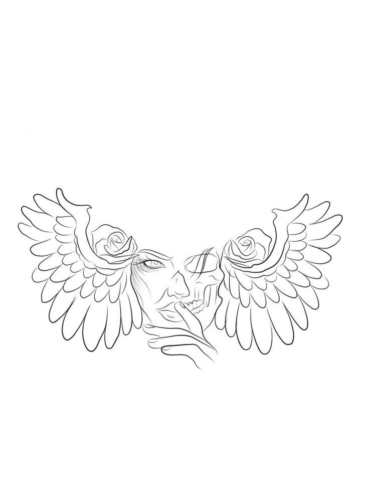 a drawing of a woman's face with wings