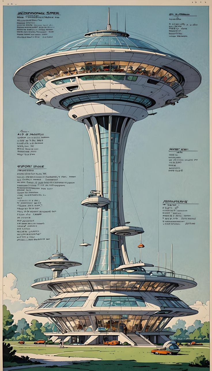 an architectural drawing of the space station, with information about its surroundings and features on it