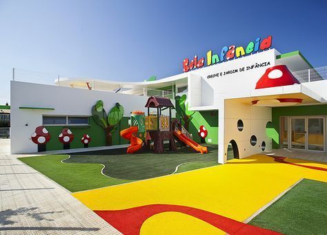 the children's play area is brightly colored