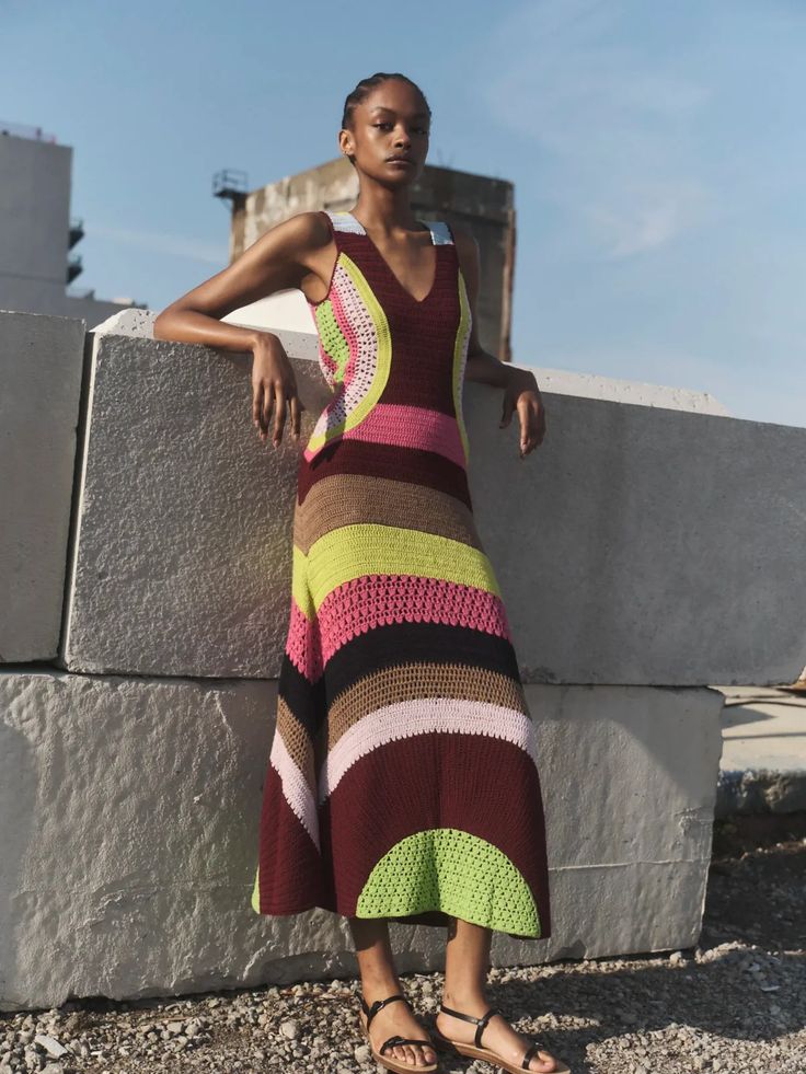 Ocon Dress Multi Color by Gabriela Hearst Multi Colored Dress, Knitting Dress, Poncho Cardigan, How To Dress A Bed, Summer 2025, Crochet Dresses, Gabriela Hearst, Minimalist Dresses, Multicolor Dress