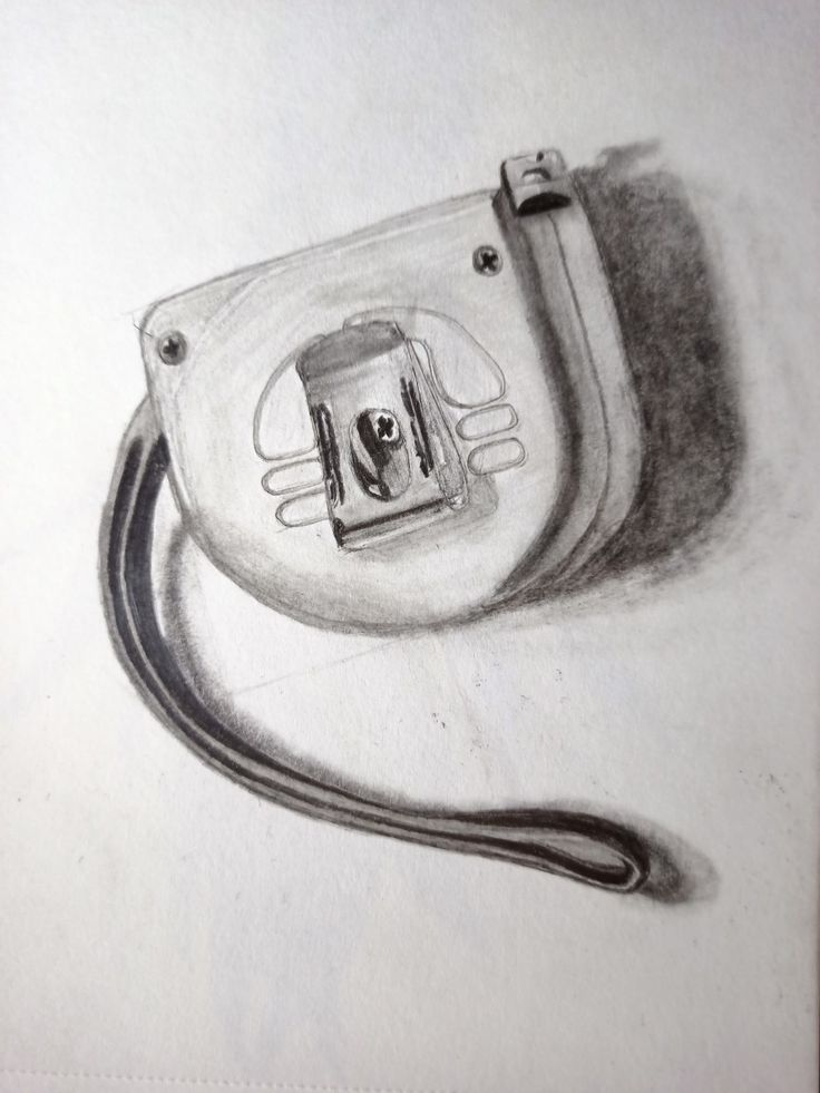 a pencil drawing of a purse on a piece of paper with a cord attached to it