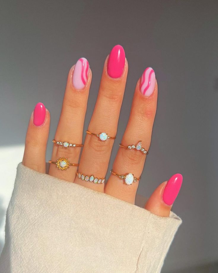 50+ Insanely Cute Spring Nail Designs To Try Out Summer Nails With Lines, Round Nail Ideas Summer, Cute Summer Nails Designs Simple, Easy Summer Nails To Do At Home, Cute Nails Acrylic Summer 2024, Summer Nail Simple, Summer Nails Simple Designs, Summer Nail Inspo Round, Nashville Nails Ideas Summer