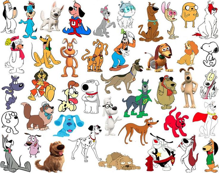 an image of many different cartoon dogs