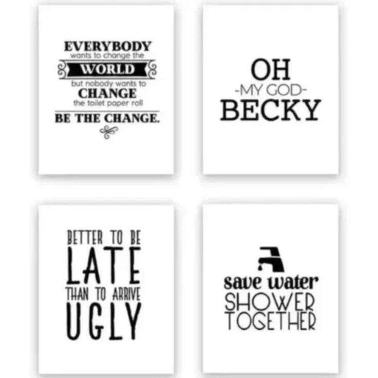 four black and white prints with different sayings