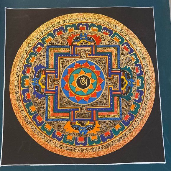 Sacred Traditional Tibetan Hand-Painted Detailed  Mandala Wall Canvas Art Piece. Mandalas, Om Mandala Art, Tibetan Mandala Art, Detailed Mandala, Om Mandala, Tibetan Mandala, Wall Canvas Art, Ocean Waves Painting, Dog Portraits Painting